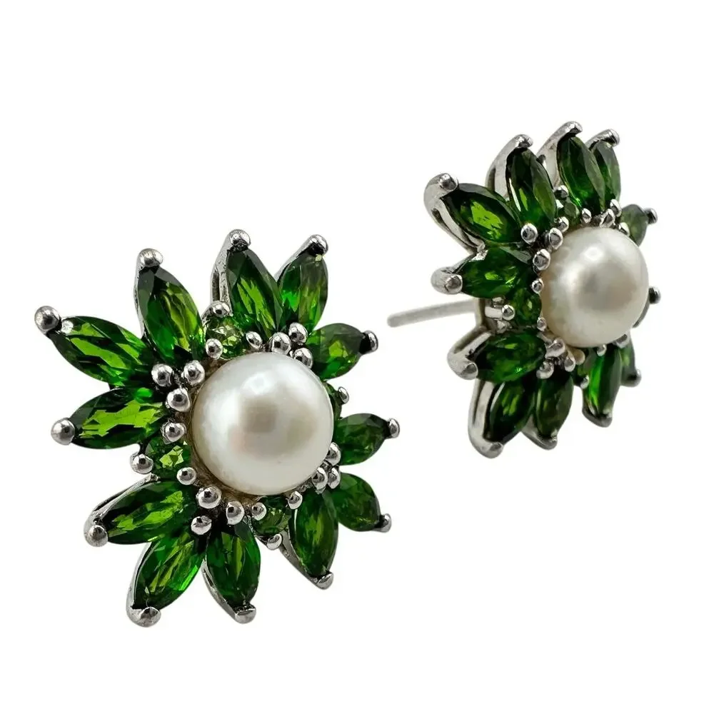 925 Sterling Silver Freshwater Pearl Marquise Chrome Diopside .75